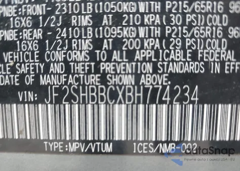 2011 Subaru Forester 2.5X z USA, uszkodzony, nr VIN JF2SHBBCXBH774234